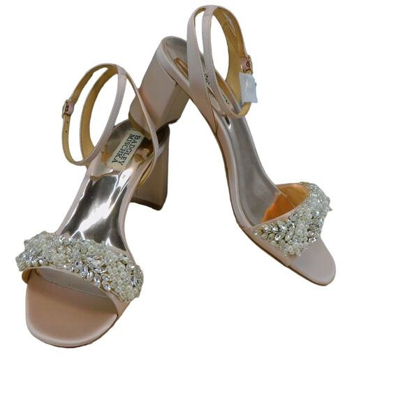 Badgley Mischka Collection Blush Satin Clara Embellished Sandal Women's Size 6.5 - Picture 4 of 12